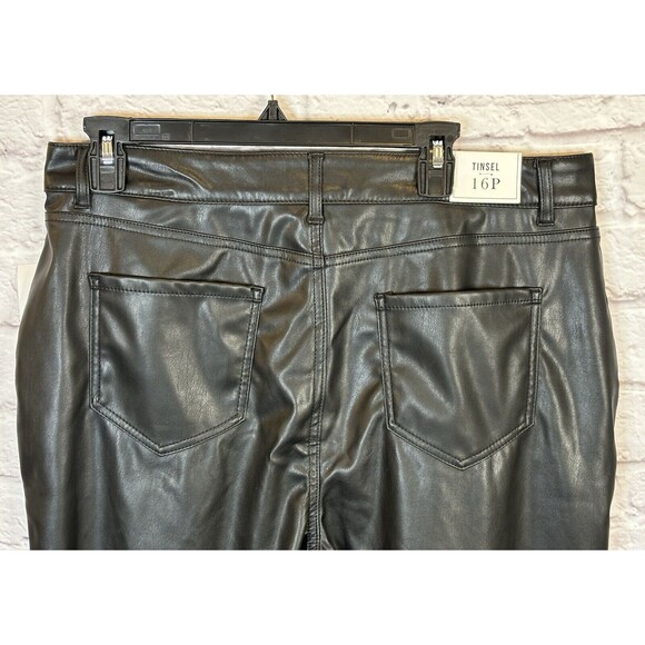 Womens Tinsel Black Faux Leather Wide Leg Dress Pants Vegan Rocker 16 Petite NWT - Picture 9 of 12